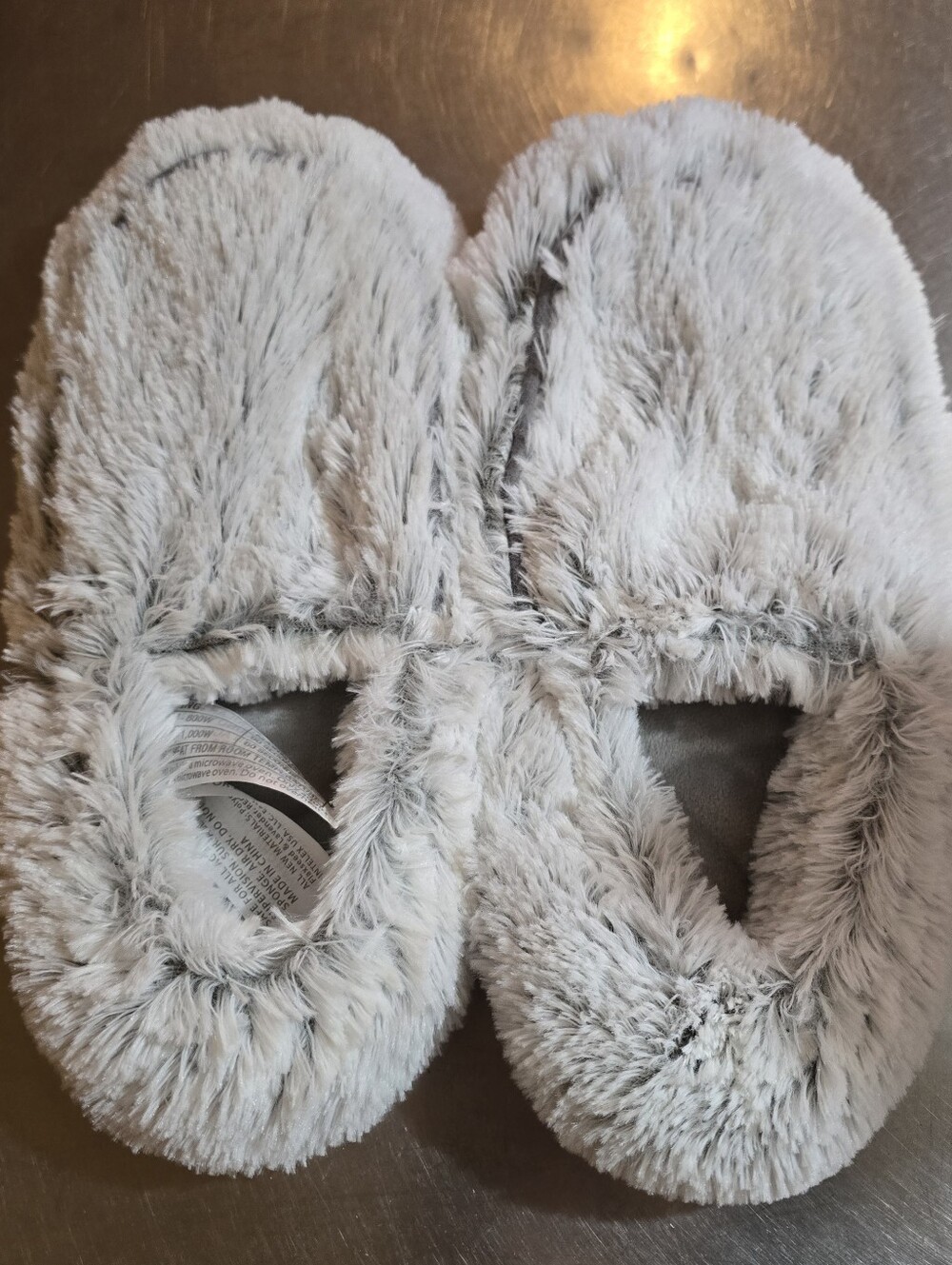 Warmies Microwavable Slippers Gray Faux Fur Lavender Scented Heated Plush - Picture 3 of 8